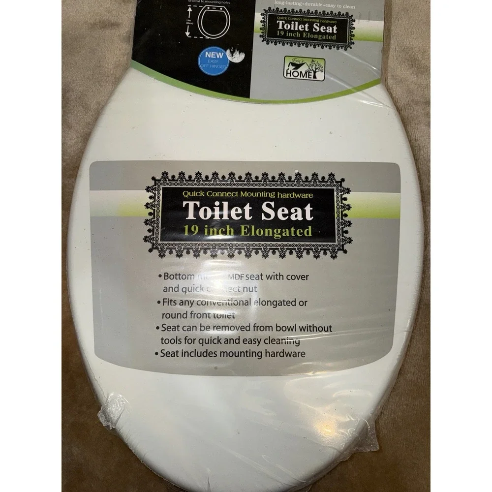 New Erin's Home Toilet Seat Elongated 19 inch Bottom Mount MDF Cover White